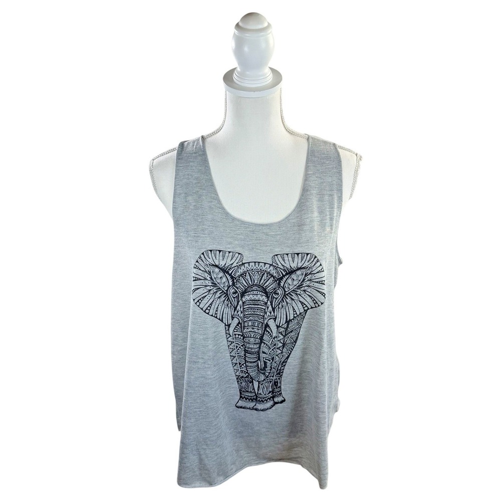 L.A. Soul XL Gray Sleeveless Graphic  Tank Top Boho-Style Elephant Shirt
